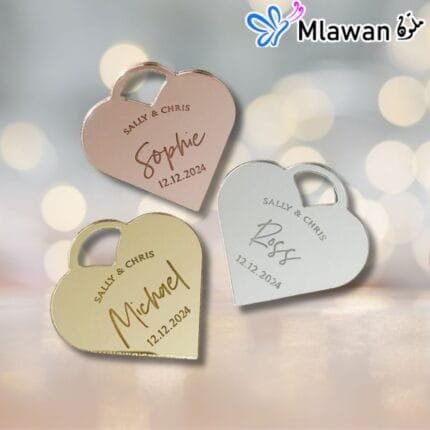 Personalized Acrylic Mirror Heart Name Engraved Tag