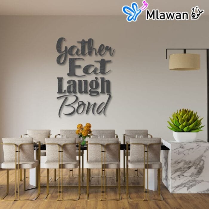 Gather Eat Laugh Bond wall art in wood for dining room