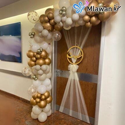 baby welcome balloon setup for hospital room