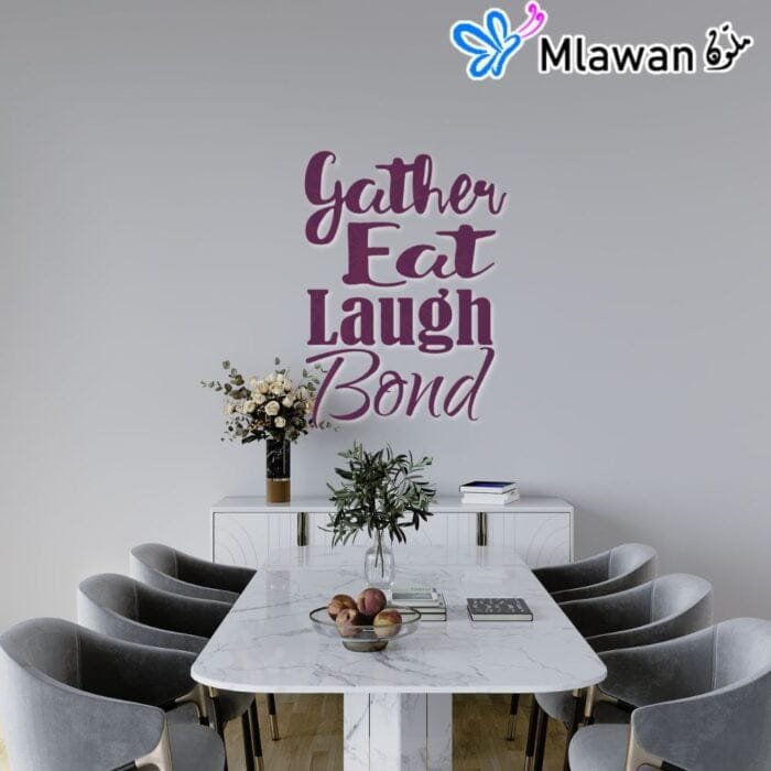 Customizable Gather Eat Laugh Bond wall art in acrylic black