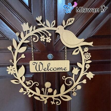 welcome home door sign with birds