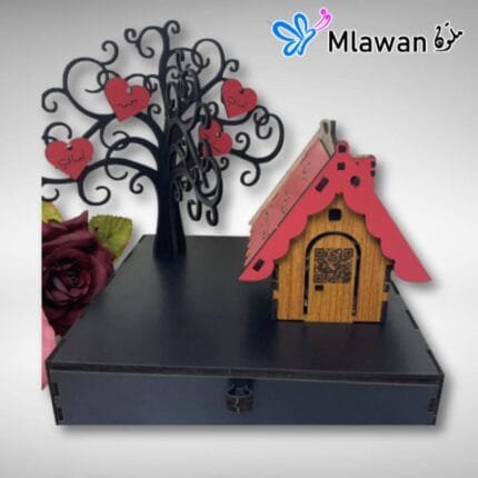 Custom engraved wooden chocolate house with money pocket