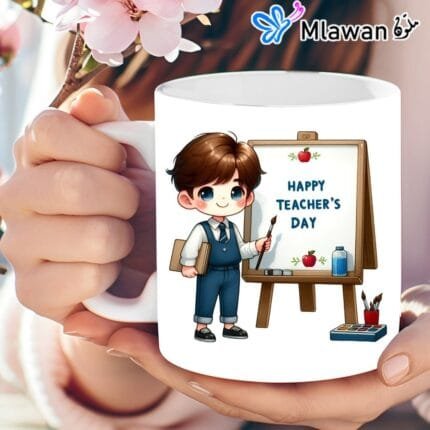 cartoon teacher on "Happy Teacher's Day" ceramic mug