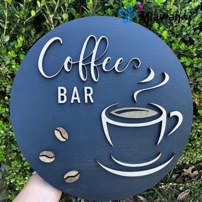 abic: لافتة قهوة ثلاثية الأبعاد - تصميم ريفي
English: 3D Coffee Bar Sign - Rustic DesignArabic: لافتة خشبية بتص