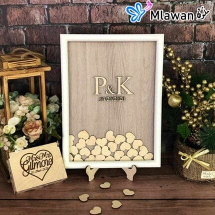 Personalized wedding guest book alternative with heart drop frame