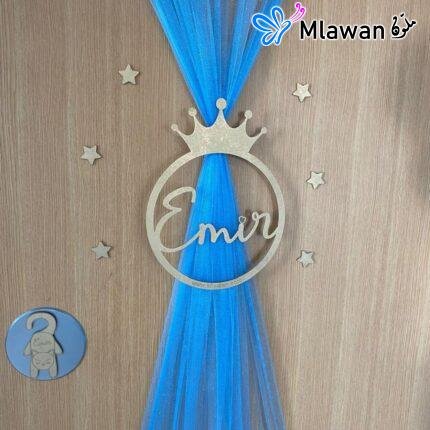 Baby welcome door sign with crown design and chiffon fabric