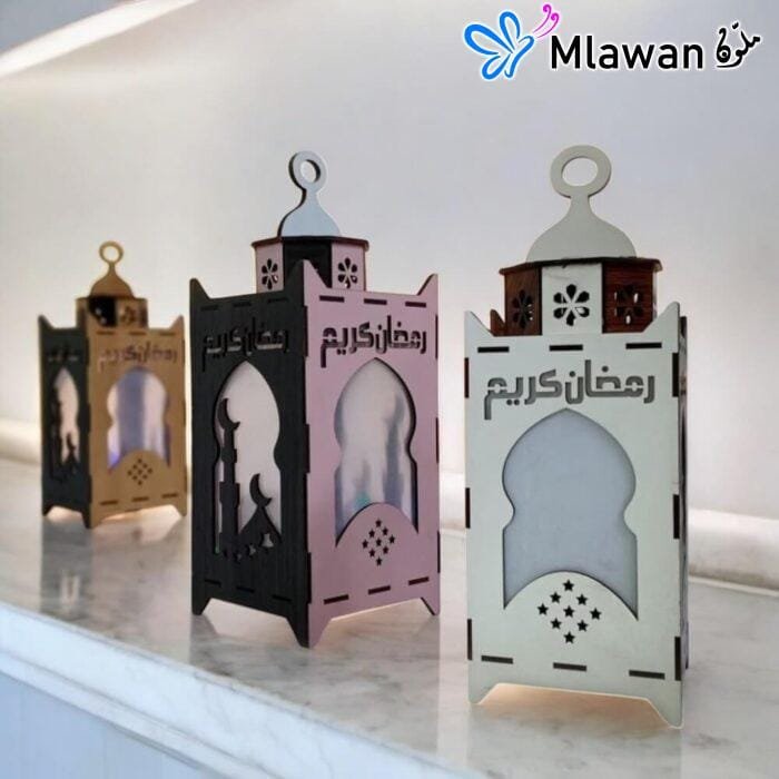 Wooden Ramadan Fanoos lantern with Arabic calligraphy engraving