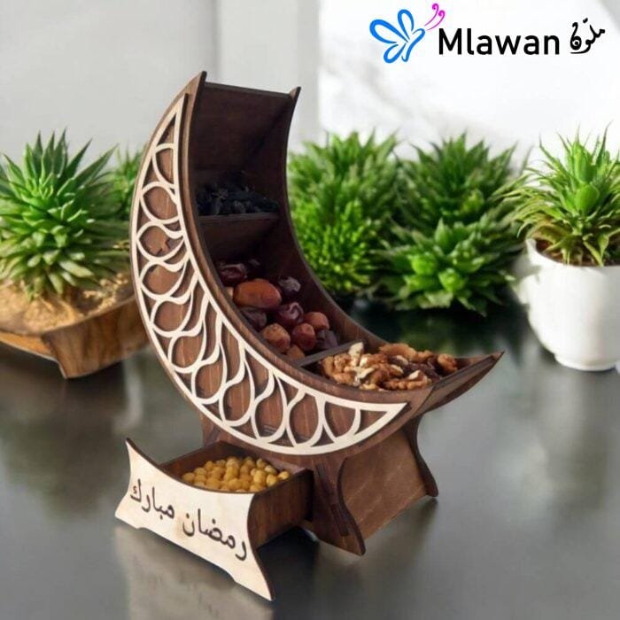 Ramadan Crescent Wooden Box with Premium Nuts and Dried Fruits