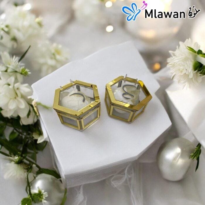 Modern hexagon acrylic ring holder for engagement or wedding rings