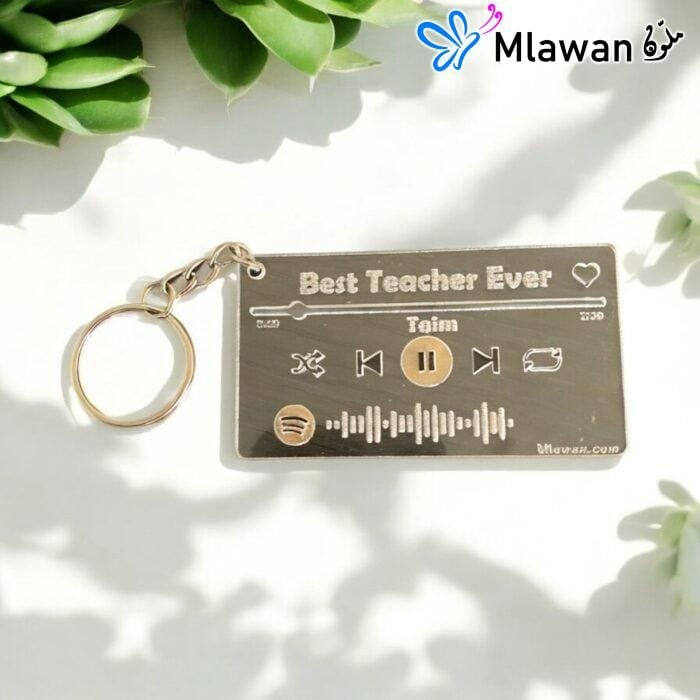 Best Teacher Ever Keychain with "Spotify Code" in golden acrylic finish