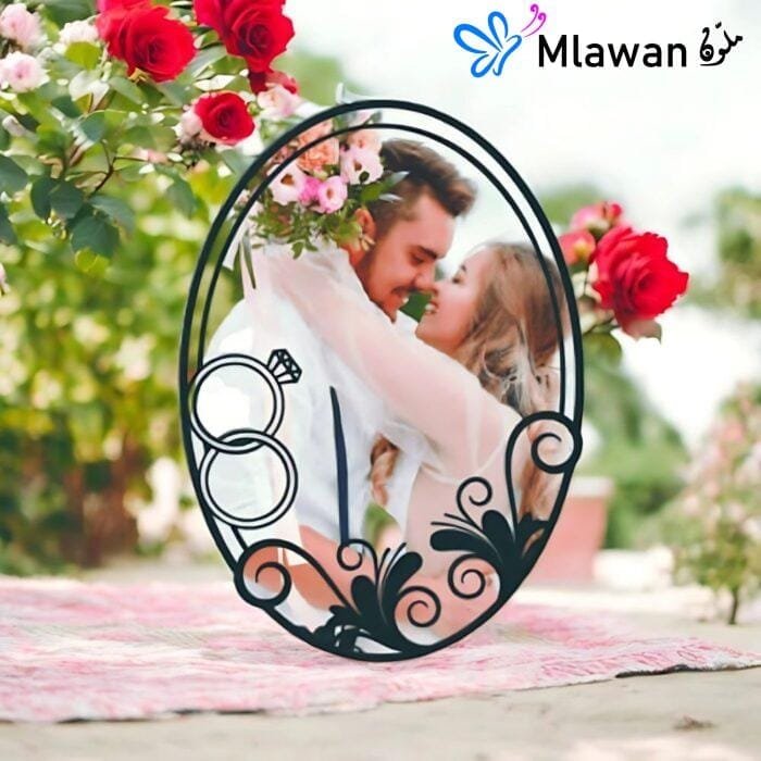 wooden wedding photo frame with ring design