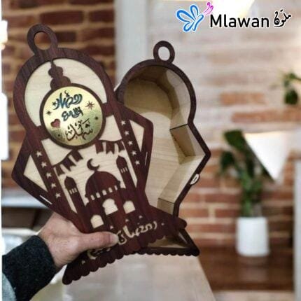 Ramadan lantern-shaped wooden storage box with laser-cut details