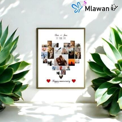 heart-shaped photo collage frame for anniversaries