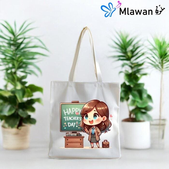 Teacher's Day tote bag with cute cartoon teacher design