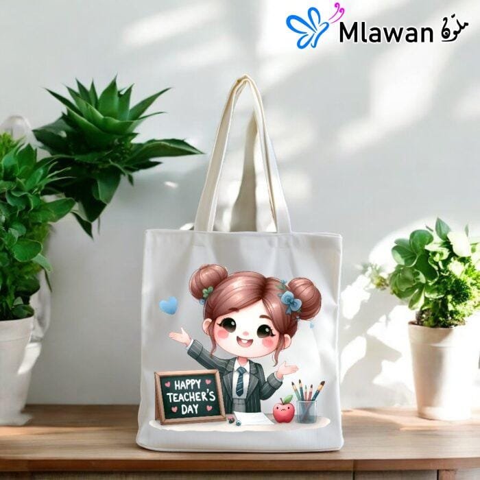 Teacher's Day tote bag with cartoon teacher