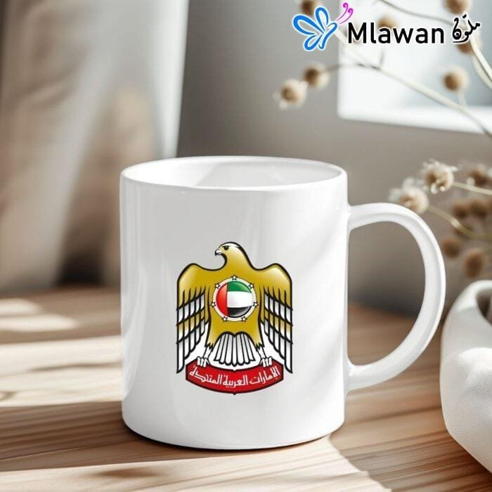 Ceramic coffee mug with UAE emblem